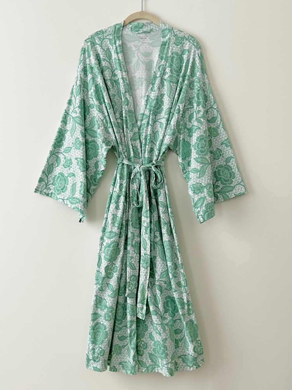 Garnet Hill 100% Organic Cotton Green & White Floral Robe